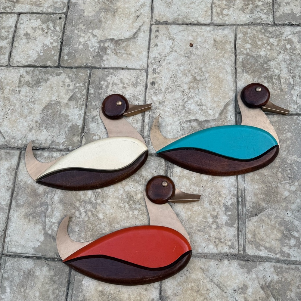 Colorful Wooden Duck Wall Decor Set